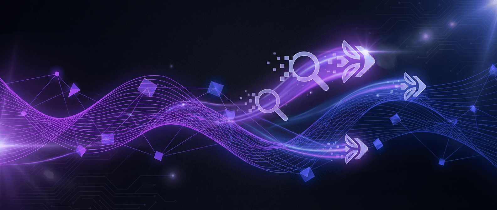 Abstract visualization of AI search infrastructure versus traditional content optimization